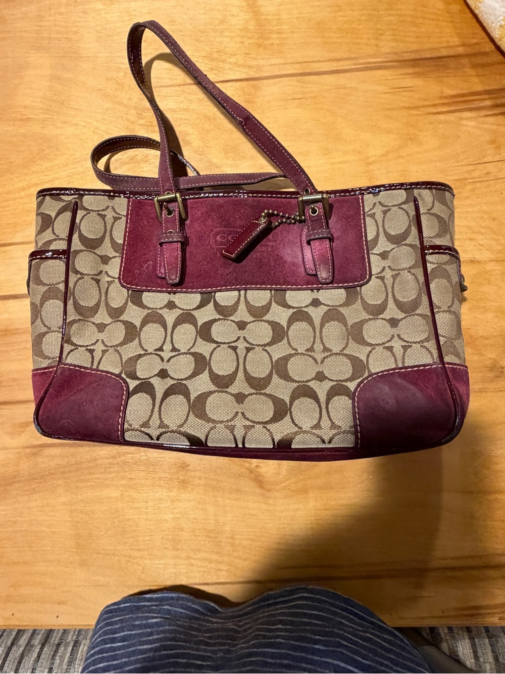 Coach Canvas Tote with Garnet Suede Trim